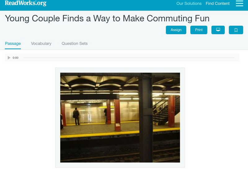 Read Works: Young Couple Finds a Way to Make Commuting Fun Activity Read Works: Young Couple Finds a Way to Make Commuting Fun Activity