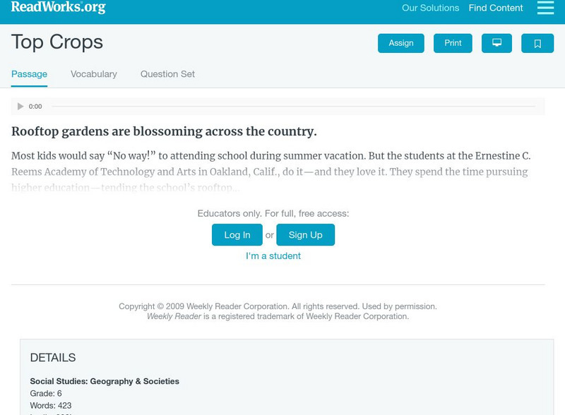 Read Works: Top Crops Activity Read Works: Top Crops Activity