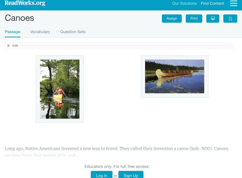 Read Works: Canoes Activity