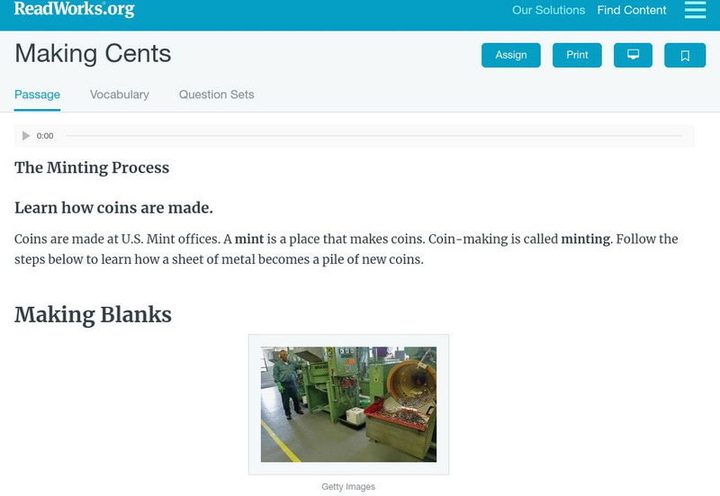 Read Works: Making Cents Activity Read Works: Making Cents Activity