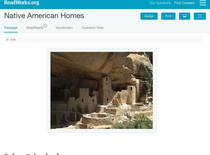Read Works: Native American Settlements Activity Read Works: Native American Settlements Activity