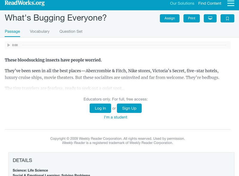 Read Works: What's Bugging Everyone? Activity Read Works: What's Bugging Everyone? Activity