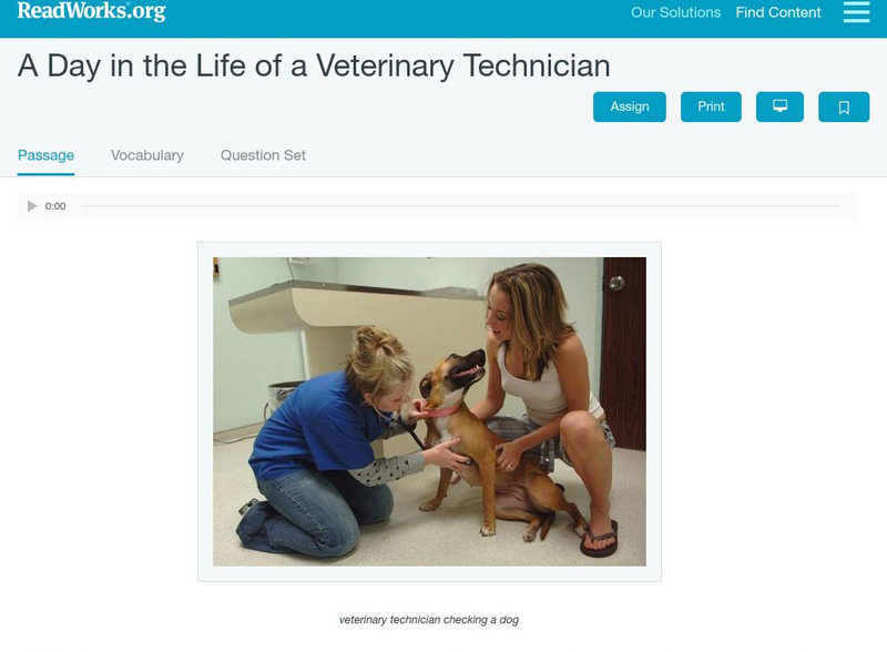 Read Works: A Day in the Life of a Veterinary Technician Activity Read Works: A Day in the Life of a Veterinary Technician Activity