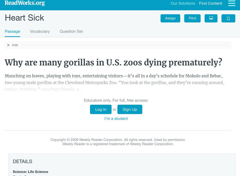 Read Works: Heart Sick Activity Read Works: Heart Sick Activity
