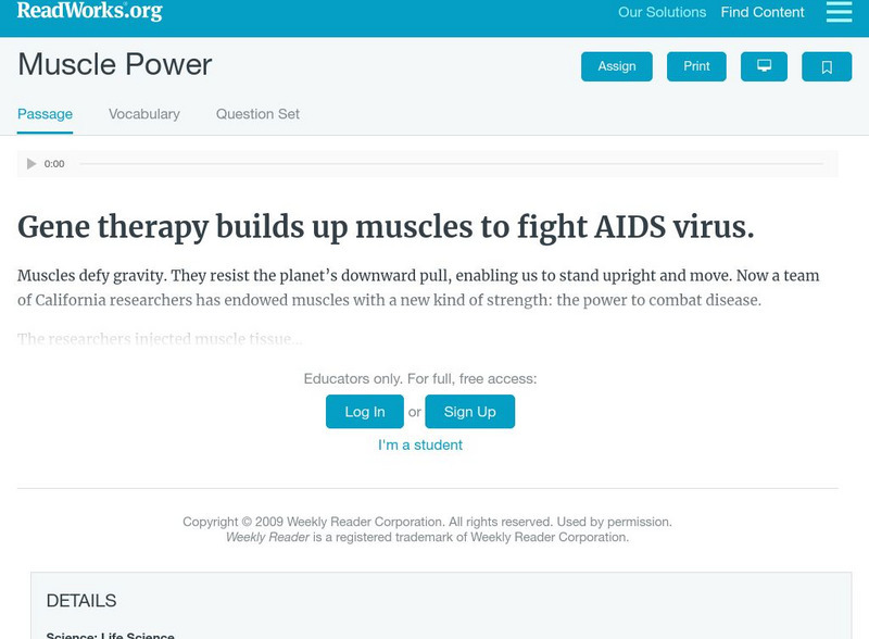 Read Works: Muscle Power Activity Read Works: Muscle Power Activity