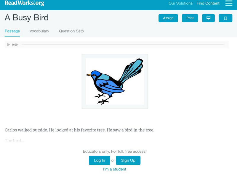 Read Works: A Busy Bird Activity Read Works: A Busy Bird Activity