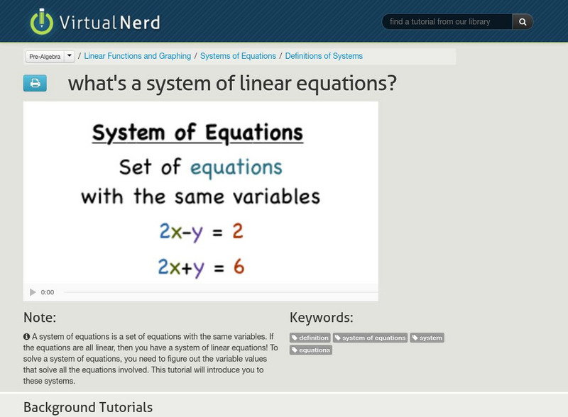 Virtual Nerd: What's a System of Linear Equations? Instructional Video