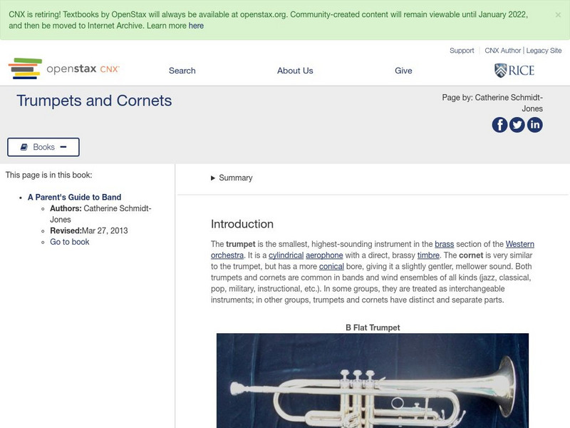 Open Stax: Catherine Schmidt Jones: Trumpets and Cornets Article Open Stax: Catherine Schmidt Jones: Trumpets and Cornets Article