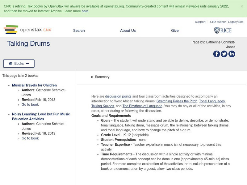 Open Stax: Catherine Schmidt Jones: Talking Drums Lesson Plan Open Stax: Catherine Schmidt Jones: Talking Drums Lesson Plan