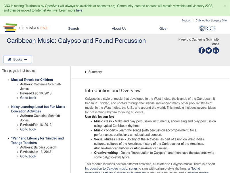 Open Stax: Catherine Schmidt Jones: Caribbean Music: Calypso and Found Percussion Handout Open Stax: Catherine Schmidt Jones: Caribbean Music: Calypso and Found Percussion Handout