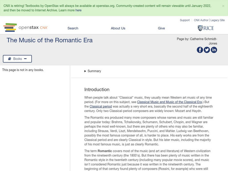 Open Stax: Catherine Schmidt Jones: The Music of the Romantic Era Article Open Stax: Catherine Schmidt Jones: The Music of the Romantic Era Article