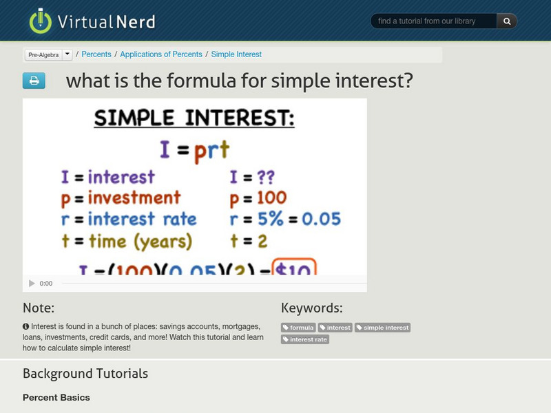 Virtual Nerd: What Is the Formula for Simple Interest? Instructional Video