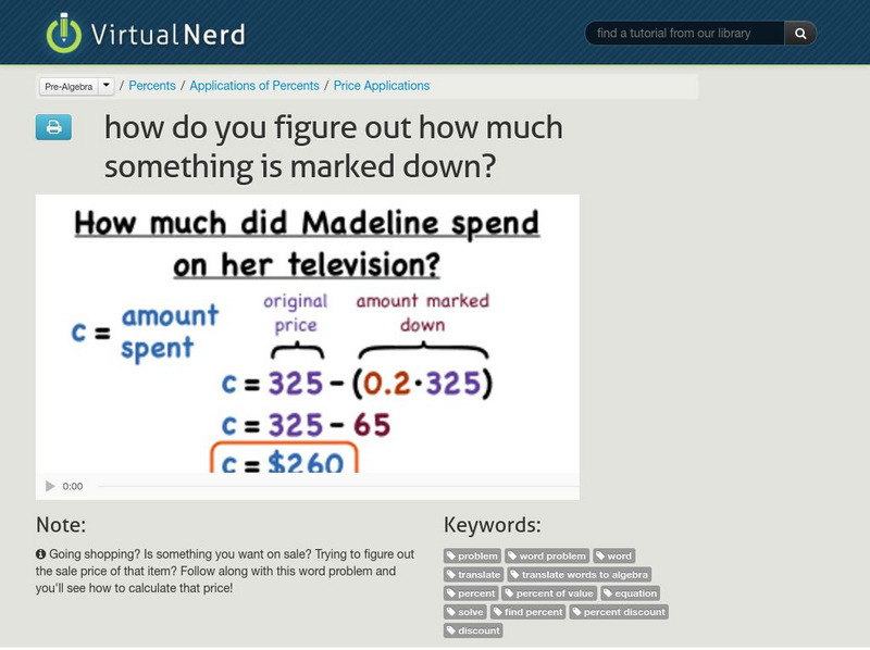 Virtual Nerd: How Do You Figure Out How Much Something Is Marked Down? Instructional Video