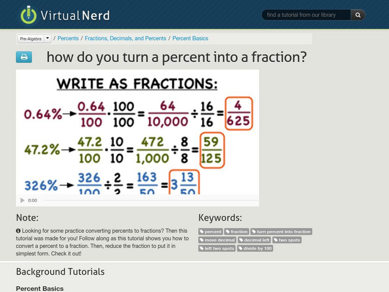 Virtual Nerd: How Do You Turn a Percent Into a Fraction? Instructional Video Virtual Nerd: How Do You Turn a Percent Into a Fraction? Instructional Video