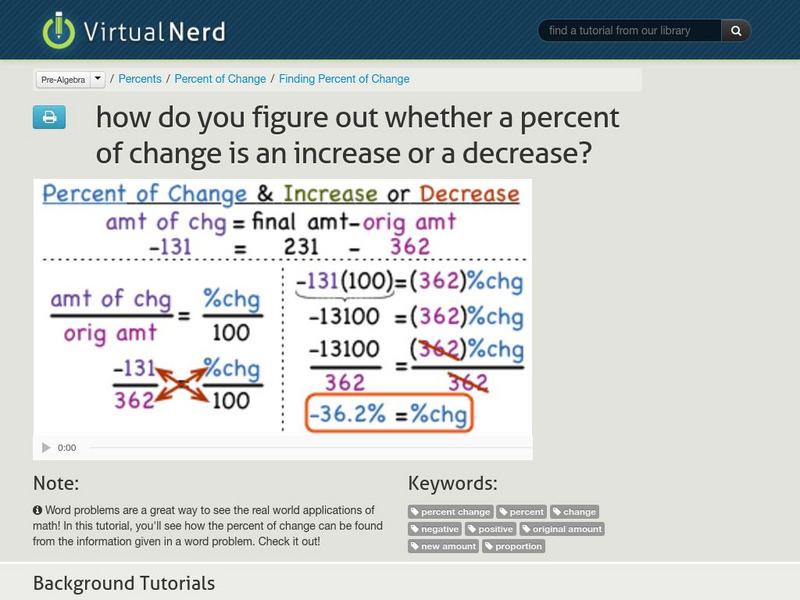 Virtual Nerd:figure Out Whether a Percent of Change Is an Increase or a Decrease Instructional Video