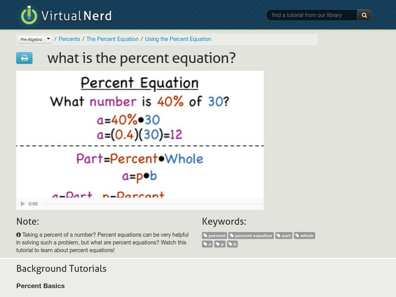 Virtual Nerd: What Is the Percent Equation? Instructional Video