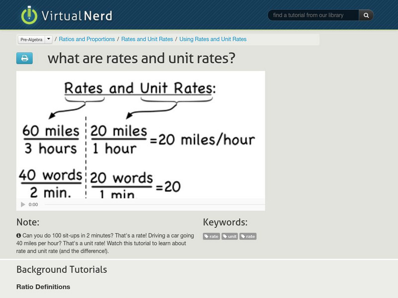 Virtual Nerd: What Are Rates and Unit Rates? Instructional Video