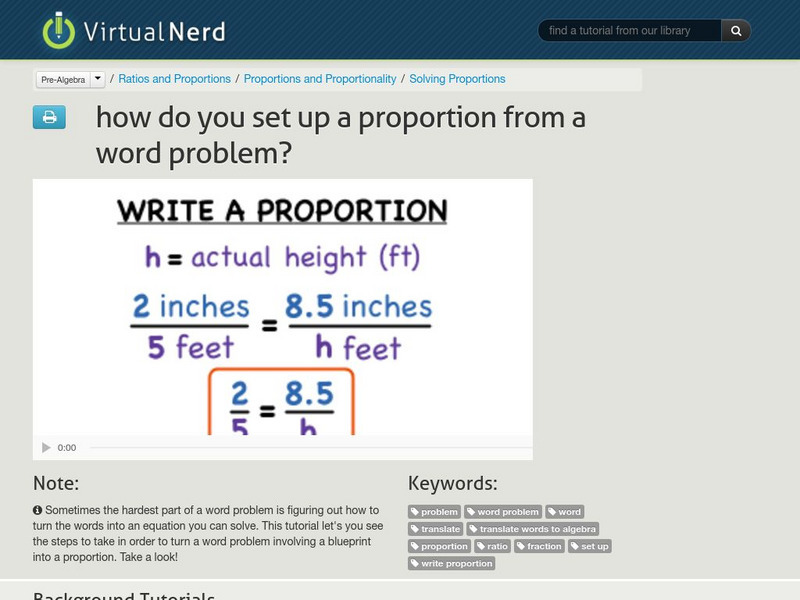 Virtual Nerd: How Do You Set Up a Proportion From a Word Problem? Instructional Video
