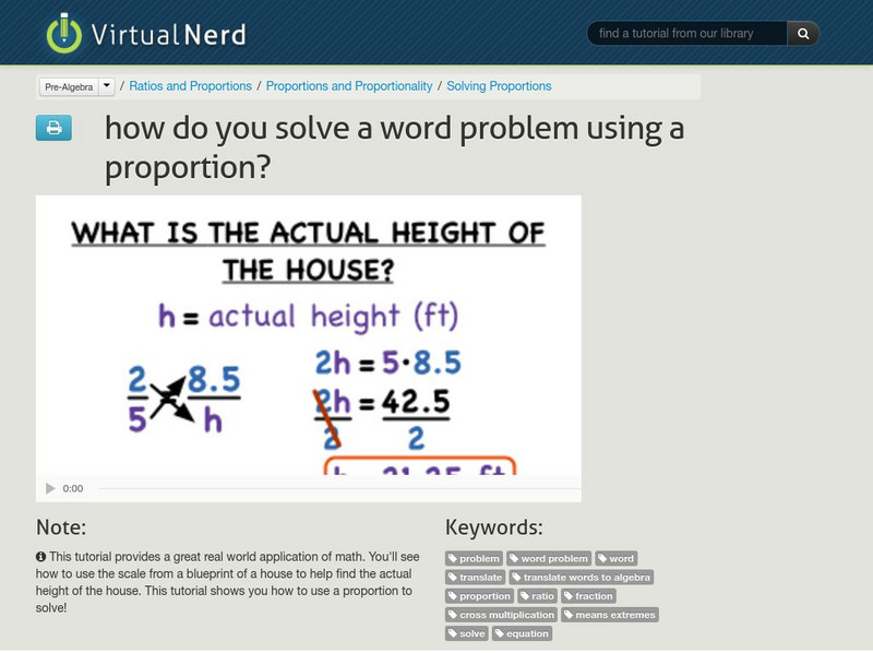 Virtual Nerd: How Do You Solve a Word Problem Using a Proportion? Instructional Video Virtual Nerd: How Do You Solve a Word Problem Using a Proportion? Instructional Video