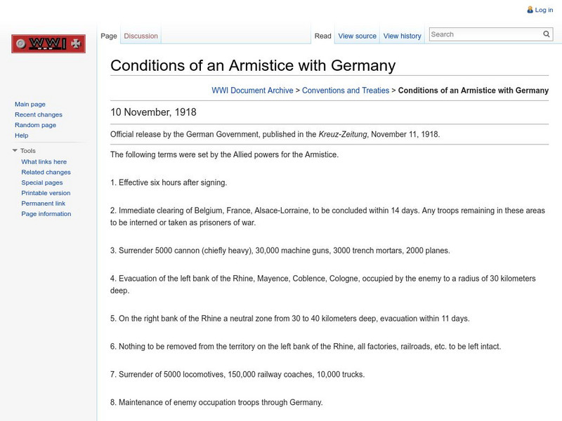 World War I: Conditions of Armistice With Germany Website World War I: Conditions of Armistice With Germany Website