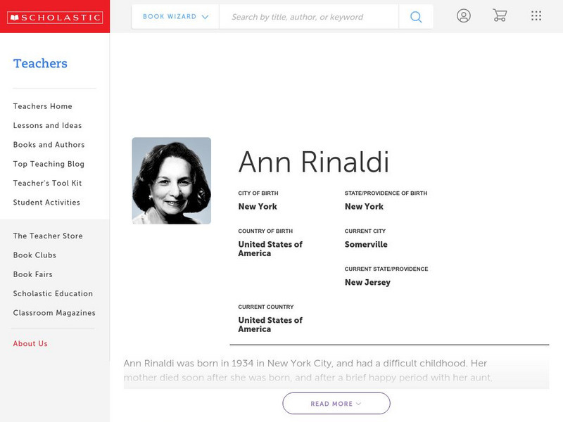 Scholastic: Ann Rinaldi Biography Handout
