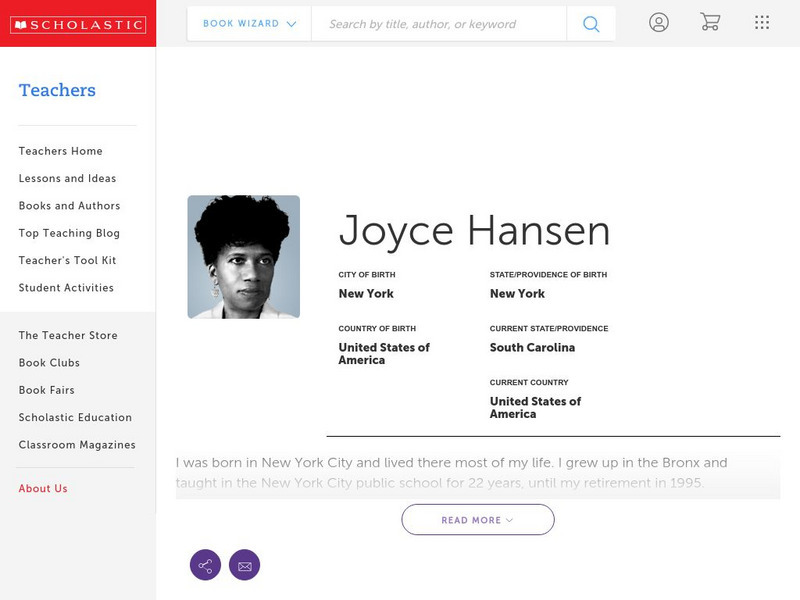 Scholastic: Biography: Joyce Hansen Handout Scholastic: Biography: Joyce Hansen Handout