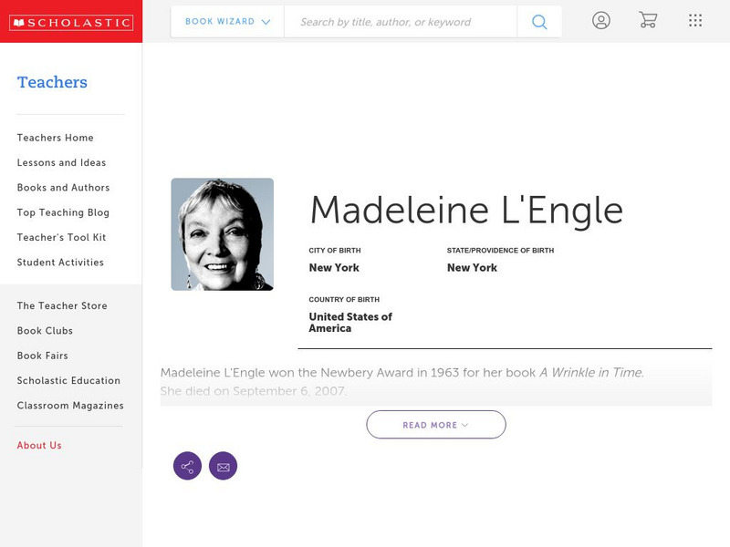 Scholastic: Madeleine L'engle's Biography Handout Scholastic: Madeleine L'engle's Biography Handout