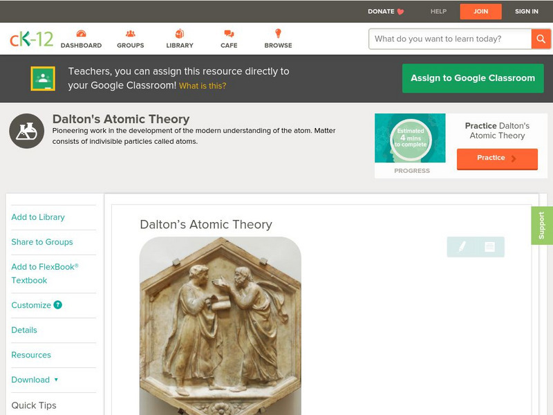 Ck 12: Chemistry: Dalton's Atomic Theory Unit Plan Ck 12: Chemistry: Dalton's Atomic Theory Unit Plan