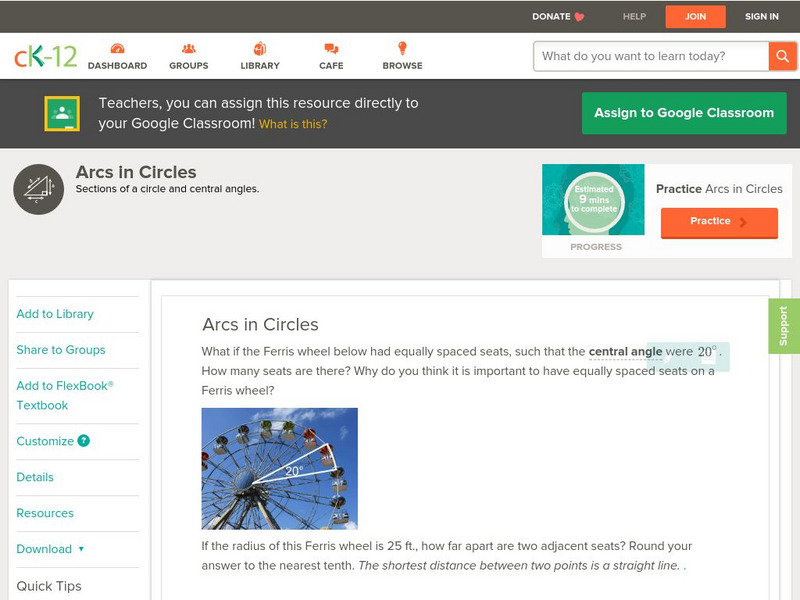 Ck 12: Geometry: Arcs in Circles Unit Plan Ck 12: Geometry: Arcs in Circles Unit Plan