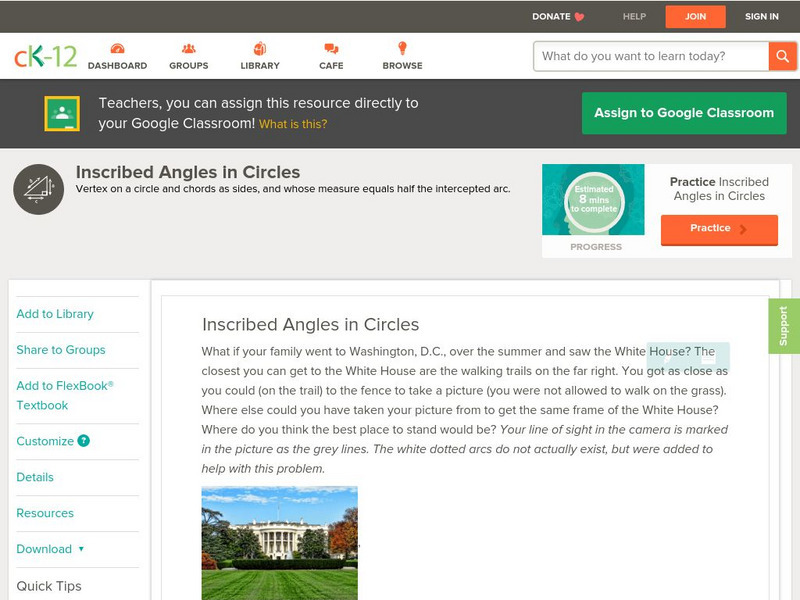 Ck 12: Geometry: Inscribed Angles in Circles Unit Plan Ck 12: Geometry: Inscribed Angles in Circles Unit Plan