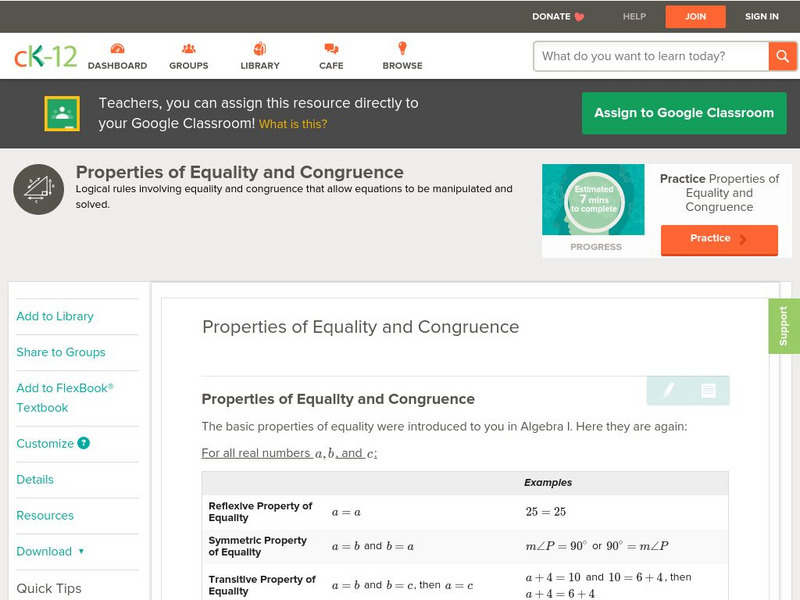 Ck 12: Geometry: Properties of Equality and Congruence Unit Plan Ck 12: Geometry: Properties of Equality and Congruence Unit Plan