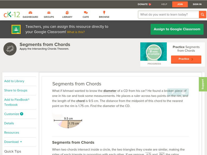 Ck 12: Geometry: Segments From Chords Unit Plan
