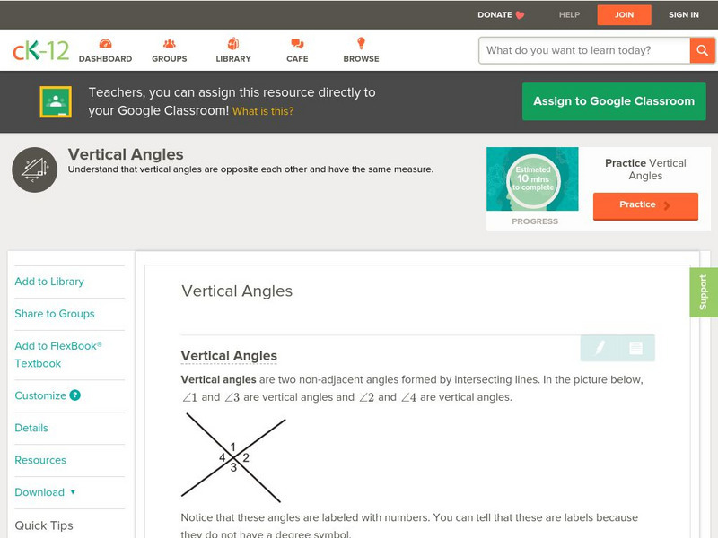 Ck 12: Geometry: Vertical Angles Grades 9 10 Unit Plan Ck 12: Geometry: Vertical Angles Grades 9 10 Unit Plan