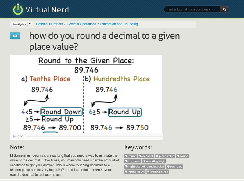 Virtual Nerd: How Do You Round a Decimal to a Given Place Value? Instructional Video Virtual Nerd: How Do You Round a Decimal to a Given Place Value? Instructional Video