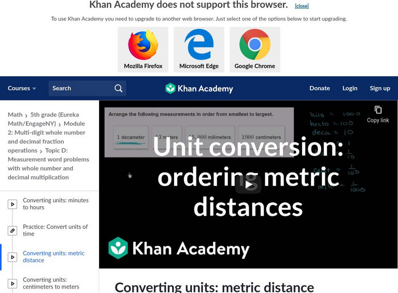 Khan Academy: Converting Units: Metric Distance Instructional Video Khan Academy: Converting Units: Metric Distance Instructional Video