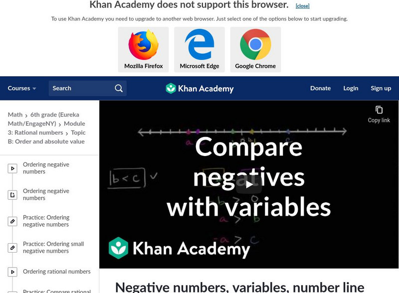 Khan Academy: Negative Numbers, Variables, Number Line Instructional Video Khan Academy: Negative Numbers, Variables, Number Line Instructional Video