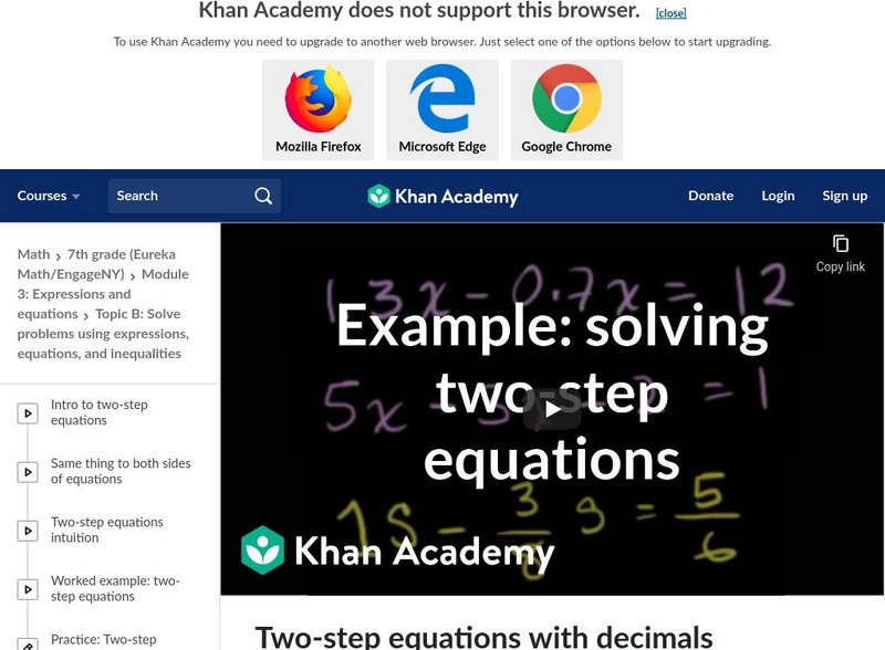 Khan Academy: Two Step Equations With Decimals and Fractions Instructional Video Khan Academy: Two Step Equations With Decimals and Fractions Instructional Video