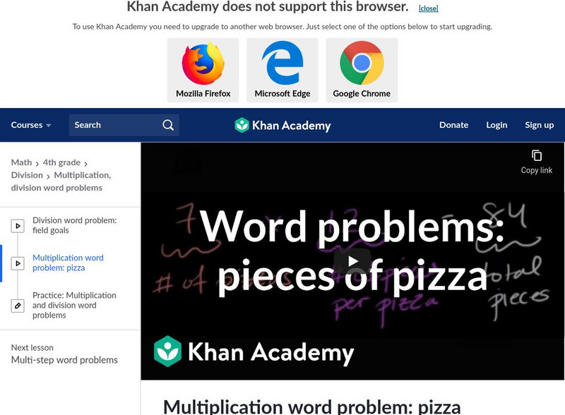 Khan Academy: Multiplication Word Problem: Pizza Instructional Video Khan Academy: Multiplication Word Problem: Pizza Instructional Video