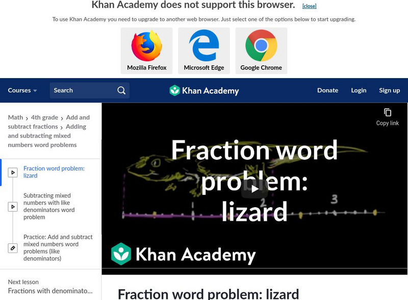 Khan Academy: Fraction Word Problem Lizard Instructional Video