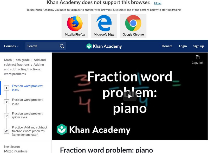 Khan Academy: Fraction Word Problem Piano Instructional Video
