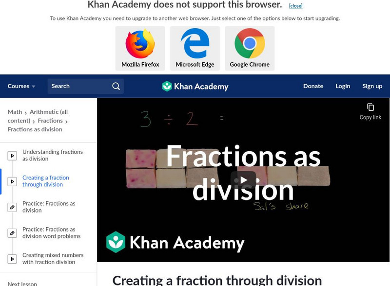 Khan Academy: Creating a Fraction Through Division Instructional Video