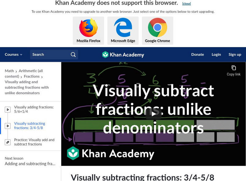 Khan Academy: Visually Subtracting Fractions: 3/4 5/8 Instructional Video