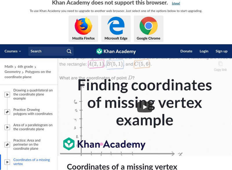 Khan Academy: Coordinates of a Missing Vertex Instructional Video