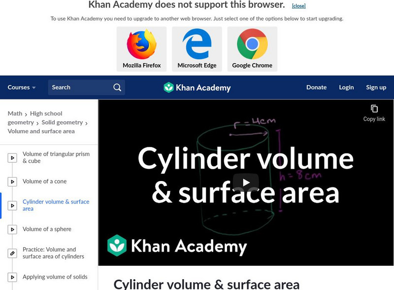 Khan Academy: Cylinder Volume and Surface Area Instructional Video