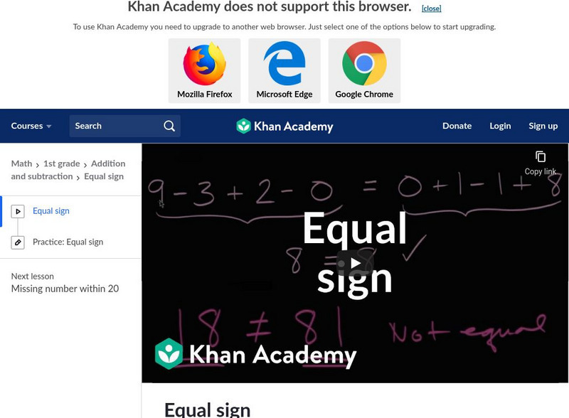 Khan Academy: Equal Sign Instructional Video Khan Academy: Equal Sign Instructional Video
