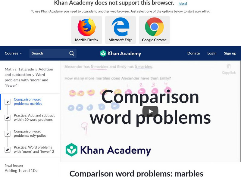 Khan Academy: Comparison Word Problems: Marbles Instructional Video Khan Academy: Comparison Word Problems: Marbles Instructional Video