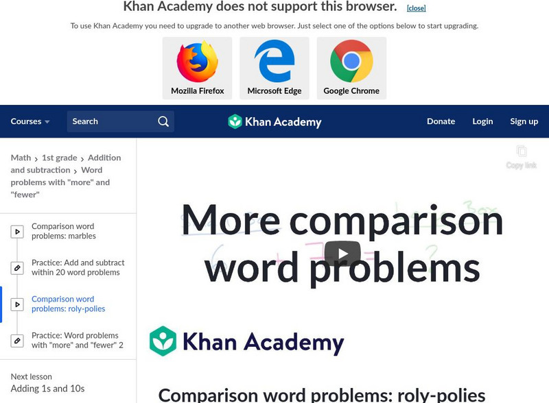 Khan Academy: Comparison Word Problems: Roly Polies Instructional Video Khan Academy: Comparison Word Problems: Roly Polies Instructional Video