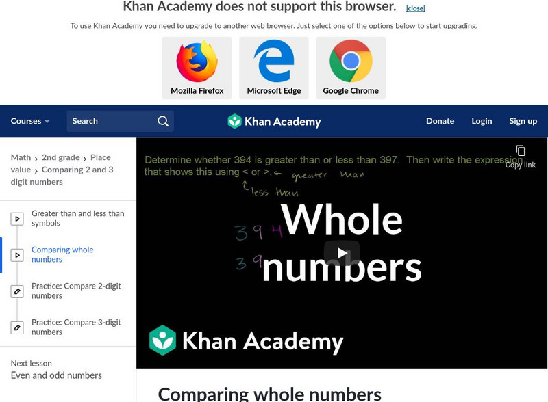 Khan Academy: Comparing Whole Numbers Instructional Video