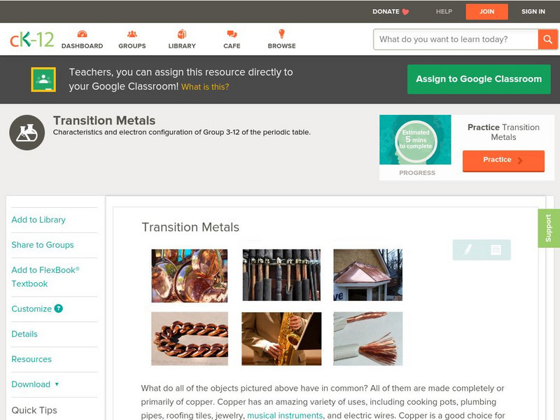 Ck 12: Physical Science: Transition Metals Unit Plan