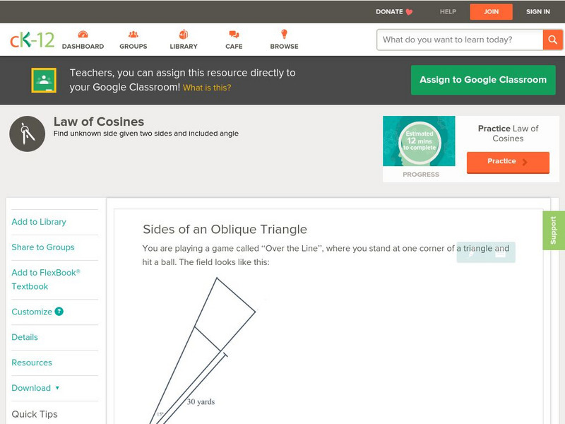 Ck 12: Trigonometry: Sides of an Oblique Triangle Unit Plan Ck 12: Trigonometry: Sides of an Oblique Triangle Unit Plan